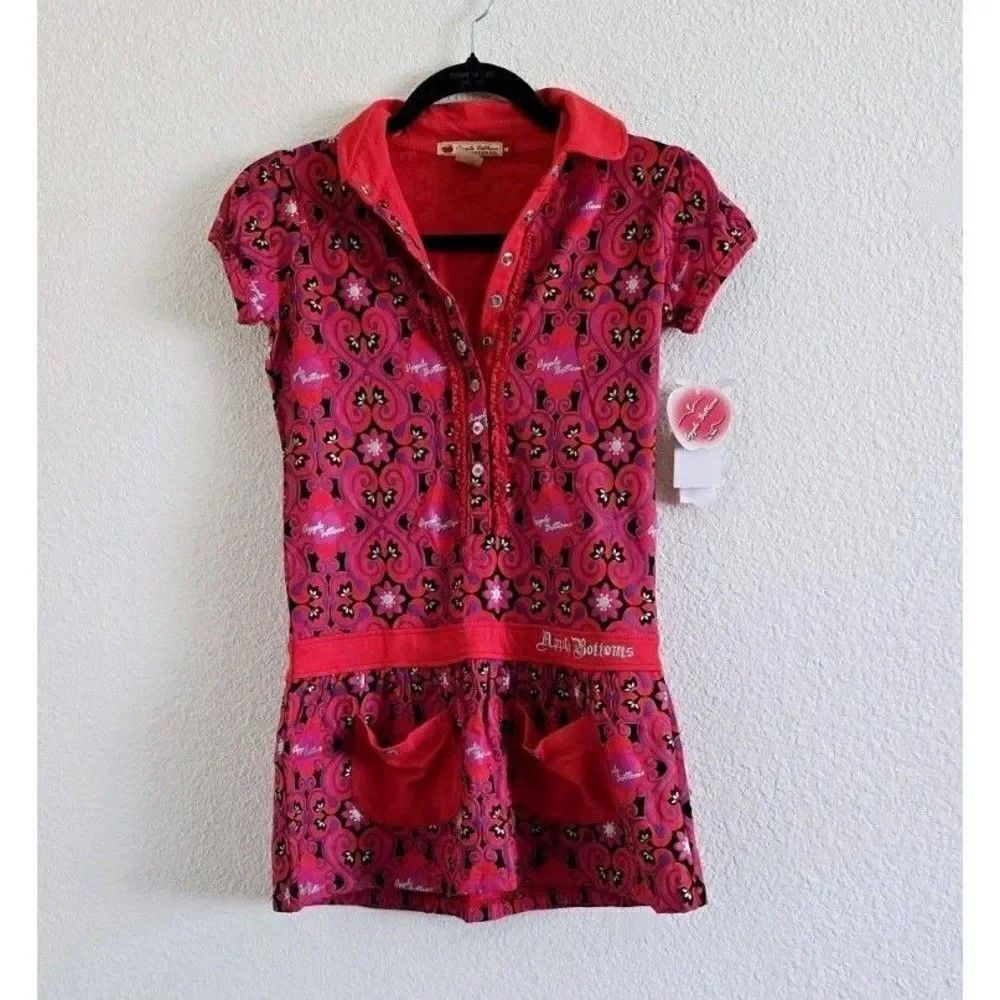 APPLE BOTTOMS Girls Size M Red Floral Polo Dress Drop Waist 10/12 New With Tags - Picture 6 of 6